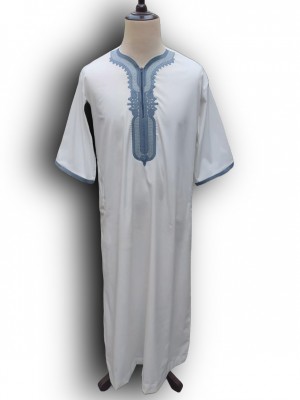 Cream Moroccan Thobe with Grey Embroidery