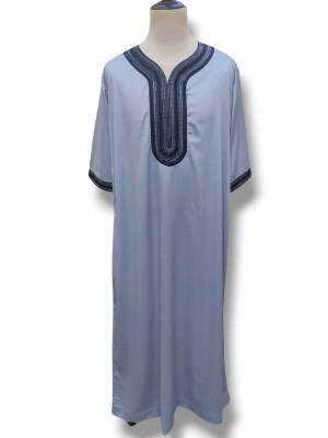 Grey Moroccan Thobe with Black Embroidery