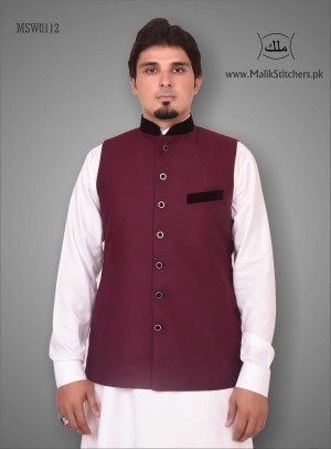 Men Waistcoat for Shalwar Kameez in Maroon Colour
