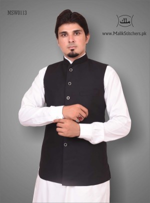 Men Plain Black Waistcoat for Shalwar Kameez