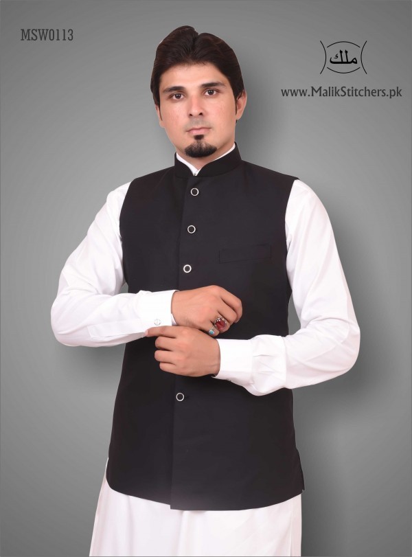 Men Plain Black Waistcoat for Shalwar Kameez